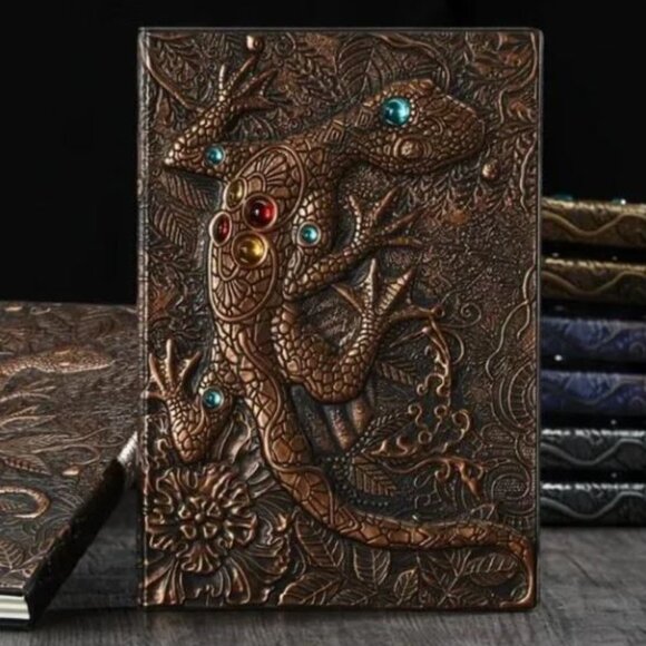 Bronze Gecko Lizard 3D Jeweled Diary Notebook - Picture 1 of 6